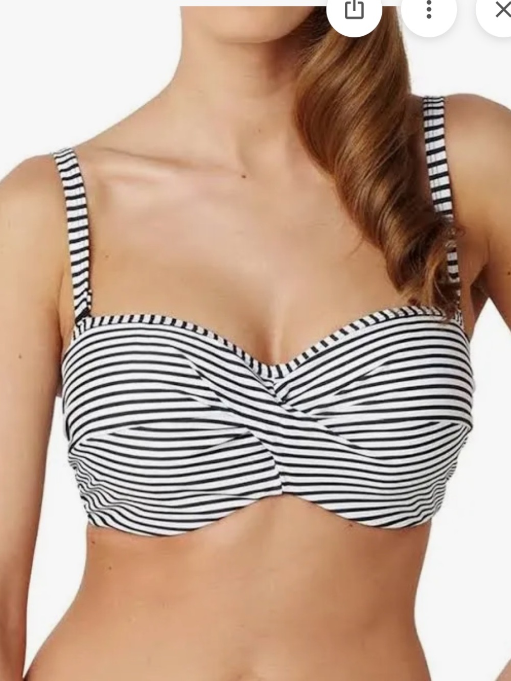 38 DDD/F Panache Swim Anya Stripe Bra-Size Bandeau Bikini Top w detachable strap